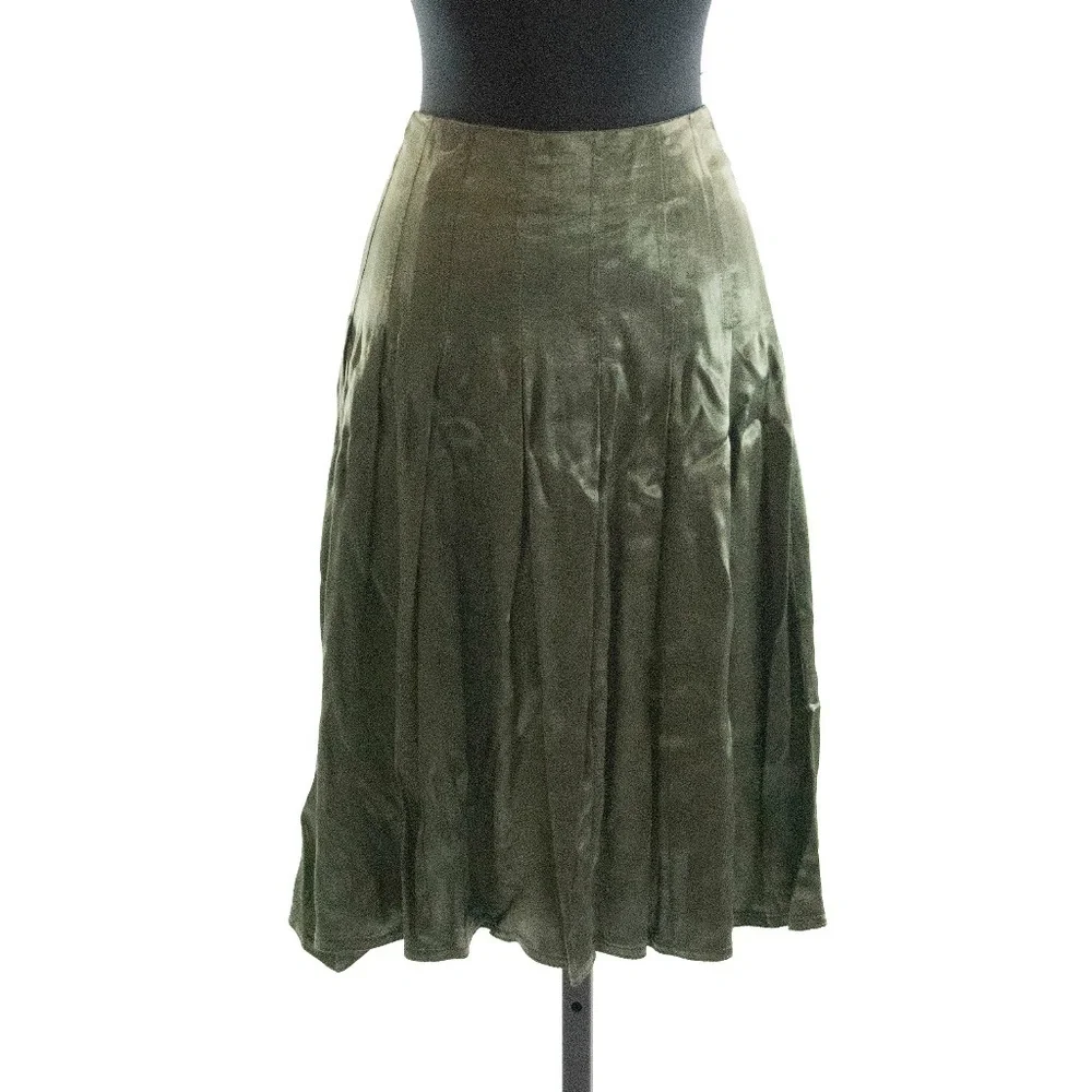 Trussardi Moss Green Satin Pleated Midi Skirt 46 - Picture 1 of 5